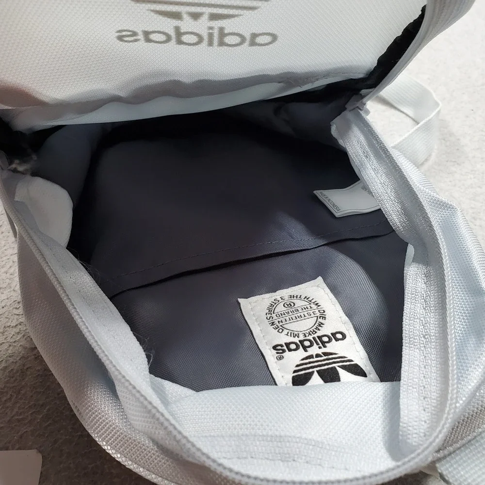 Adidas Women Bag XS Gray Backpack Santiago Trefoil Strap Canvas READ